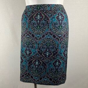 Talbots Teal, Purple & Black Paisley Pencil Skirt